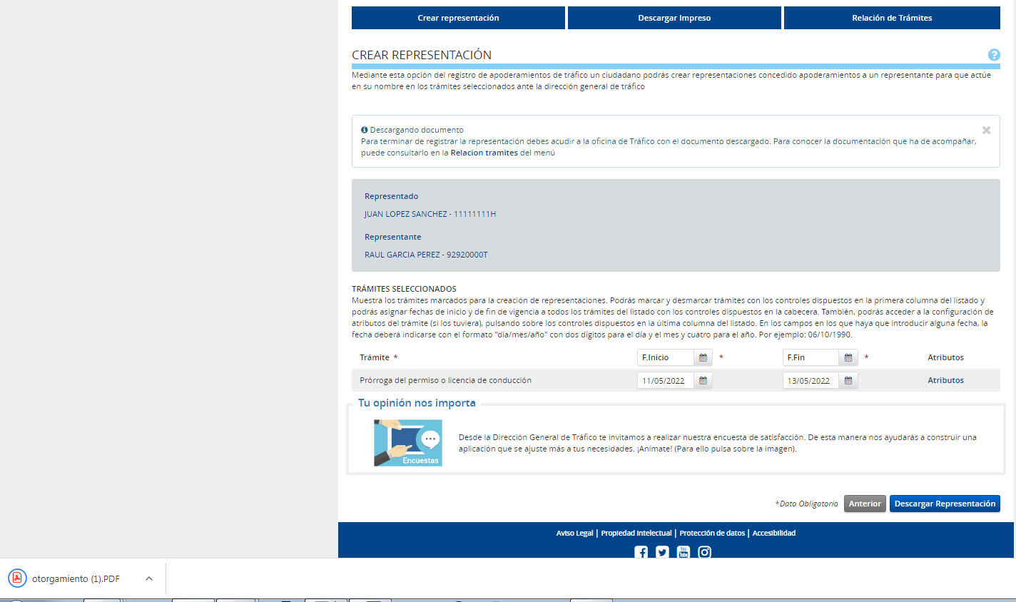 Procedimientos de la DGT para cuyos trámites se pueden crear representaciones